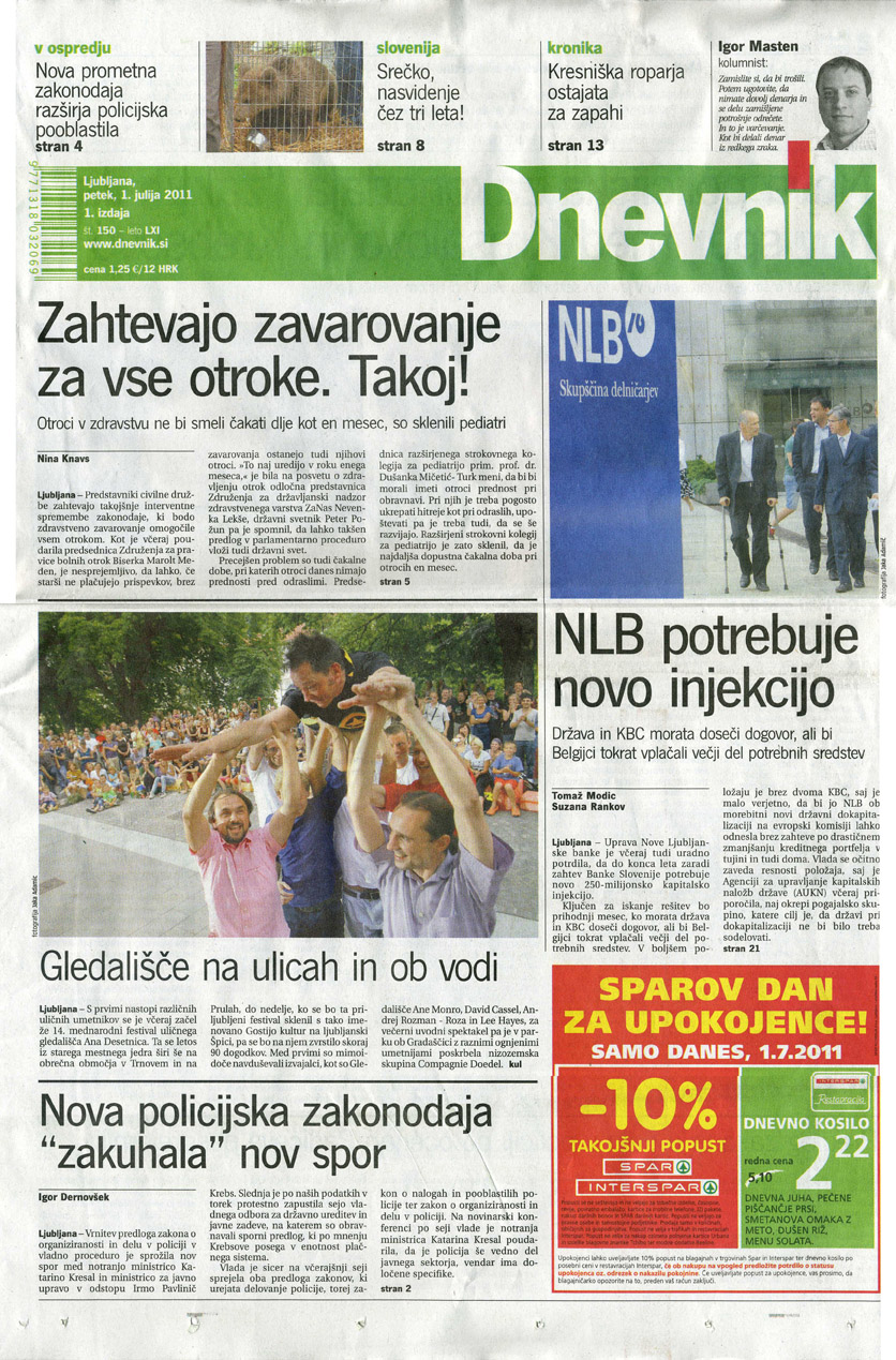 Front Page News in  in Slovenia