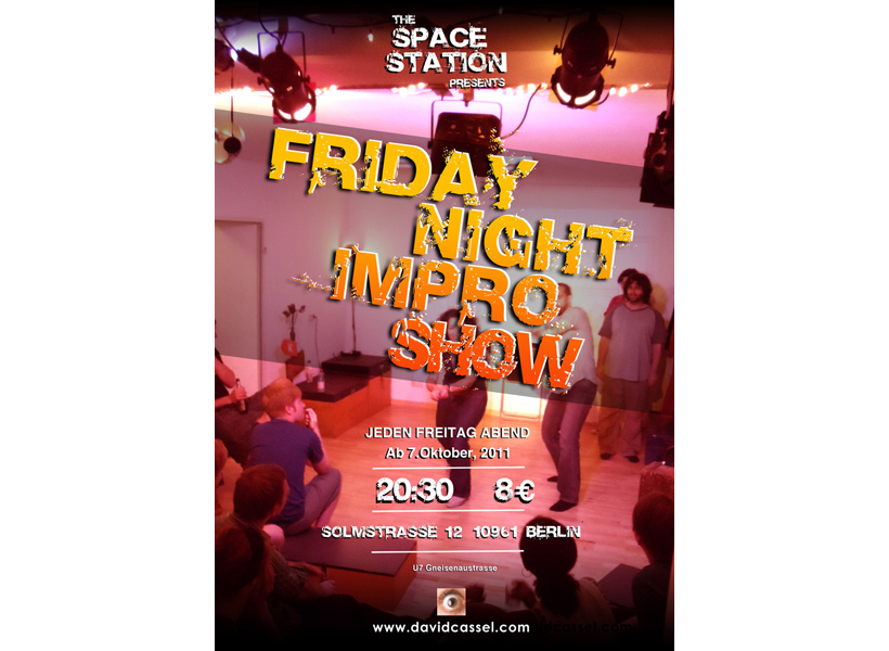 Poster for Friday Night Impro classes at The Space Station Gallery Berlin