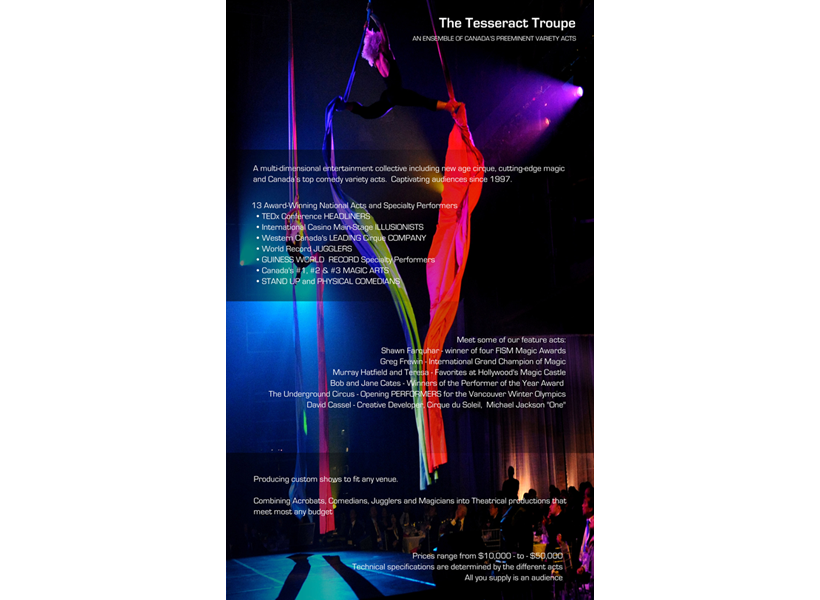 Promotional Brochure Front Side for Tesseract Performance Troupe, USA